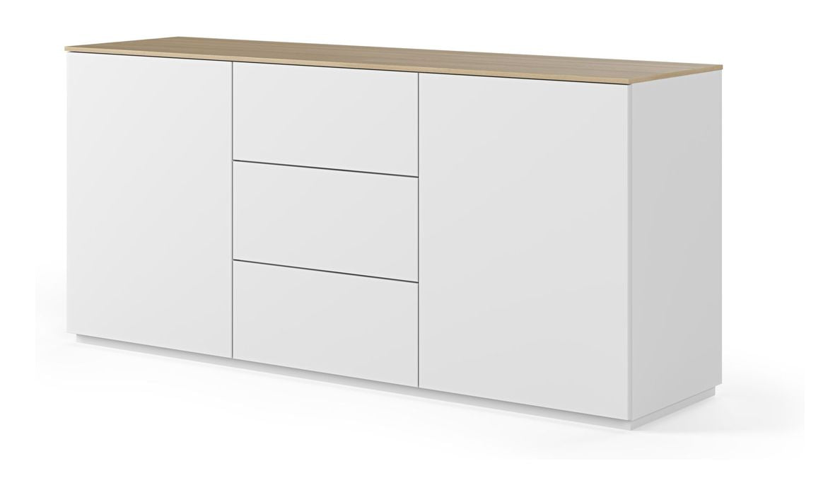 Join Sideboard with 2 doors and 3 drawers, Mat white/Oak Top, 180x50x84