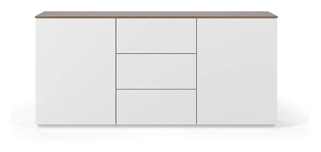 Join Sideboard with 2 doors and 3 drawers, Mat white/Walnut Top, 180x50x84