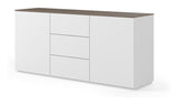 Join Sideboard with 2 doors and 3 drawers, Mat white/Walnut Top, 180x50x84