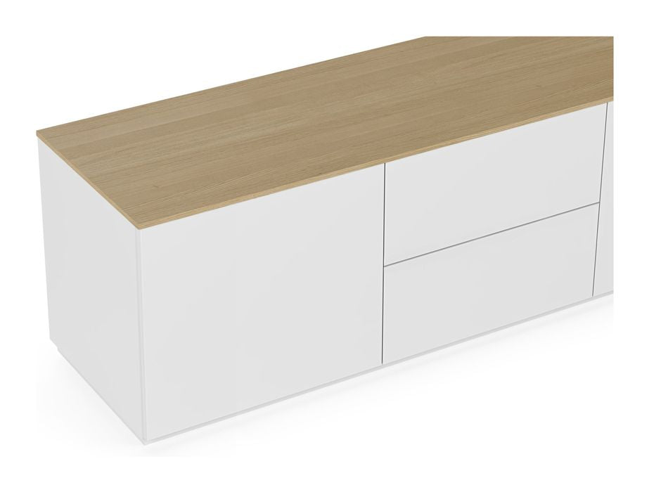 Join TV Table with 2 doors and 2 drawers, Mat white/Oak Top, 180x50x57