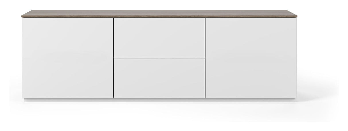 Join TV Table with 2 doors and 2 drawers, Mat white/Walnut Top, 180x50x57