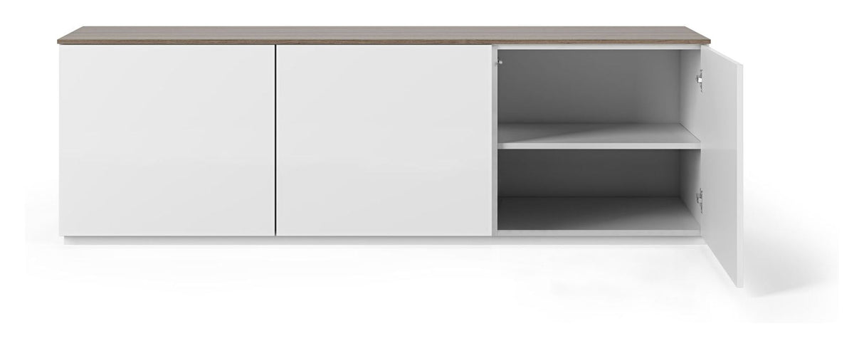 Join TV-Table w. 3 doors, Mat white/Walnut Top, 180x50x57