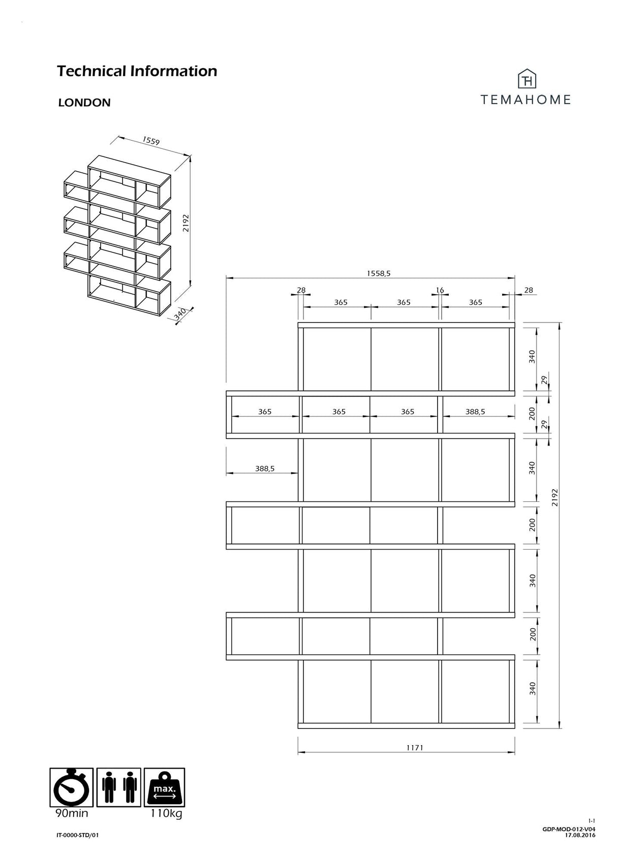 Temahome London 003 Shelf, Mat white/Oak veneer, H220