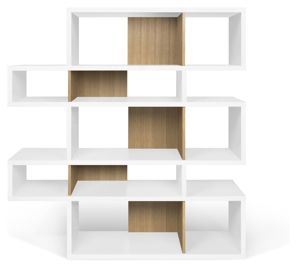 London Double Bookshelf, Matte white/Oak veneer