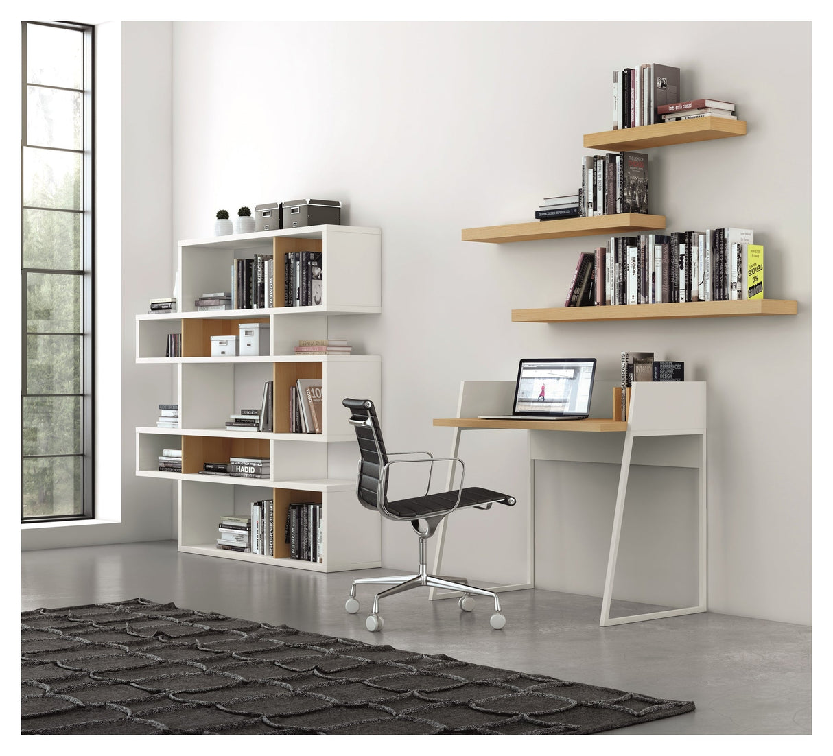 London Double Bookshelf, Matte white/Oak veneer