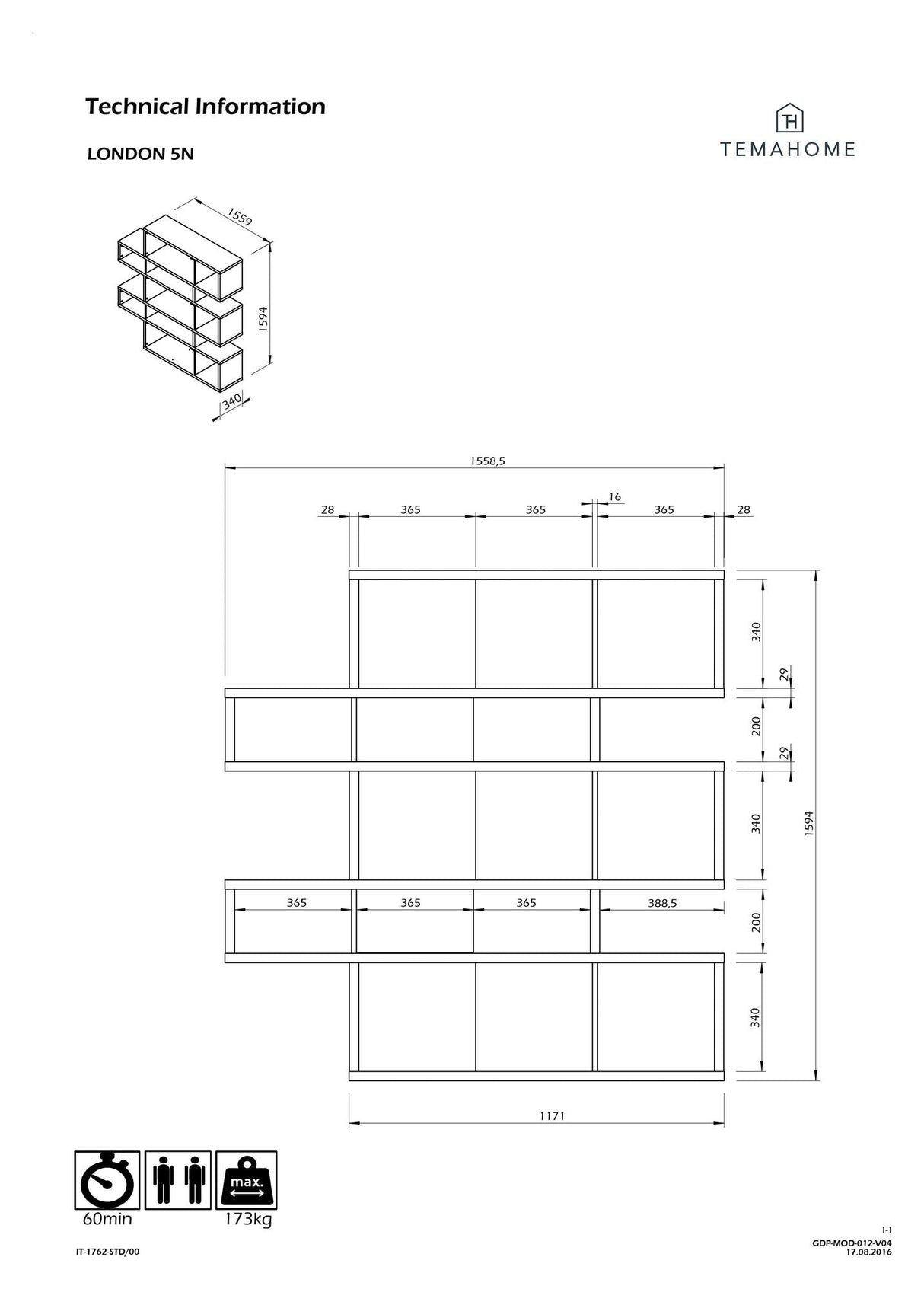 Temahome London Shelf - Walnut H:160