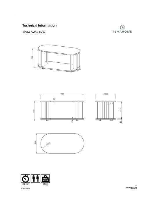 Nora Coffee table, Oak veneer, 110x50x51