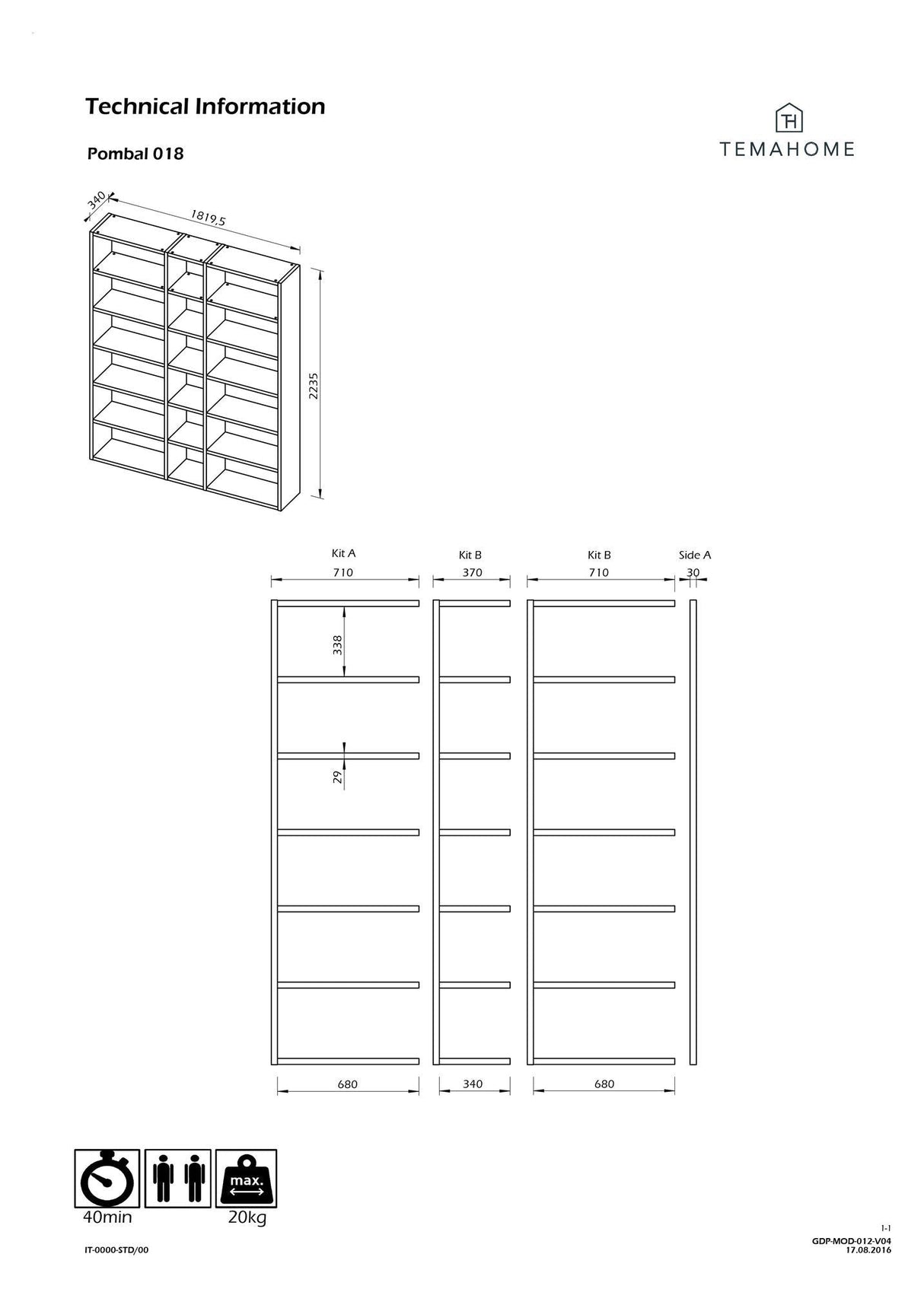 Temahome Pombal Rack - Mat White, 18 compartments