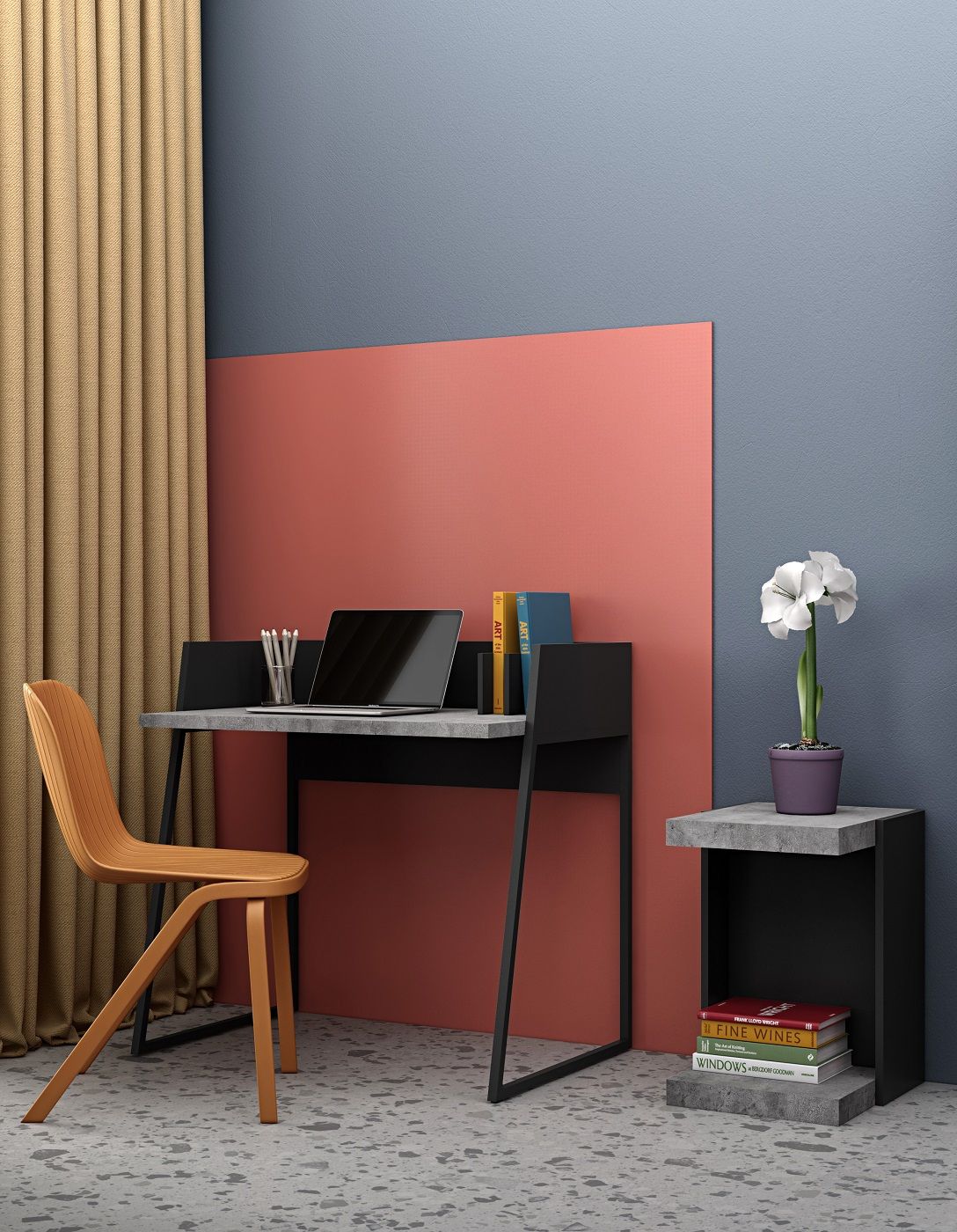 Temahome Volga Desk - Black/Dark Concrete Gray