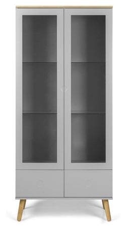 Dot Vitrineskab 2 glass doors+2 drawers, Oak/Gray