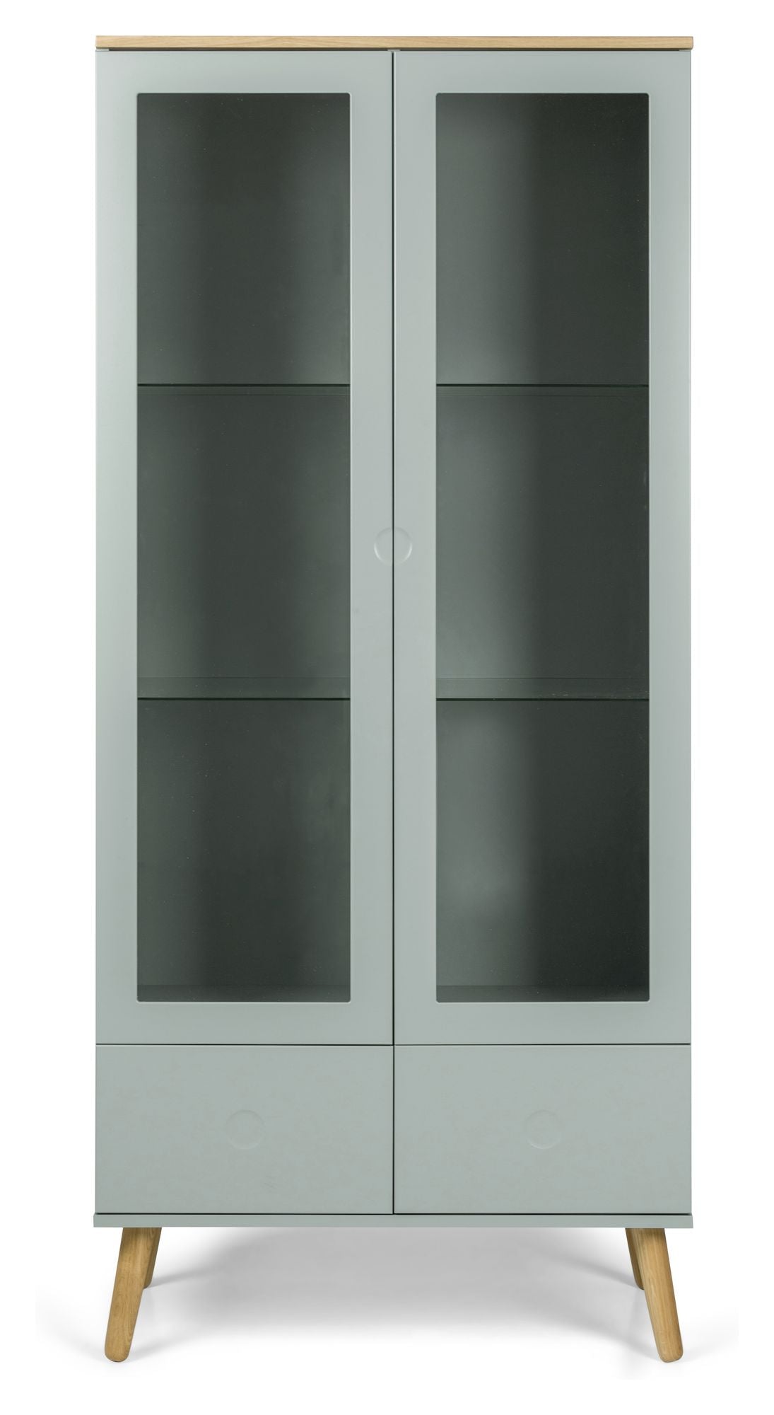 Dot Vitrineskab 2 glass doors+2 drawers, Oak/Sage