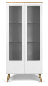 Dot Vitrineskab 2 glass doors+2 drawers, Oak/White