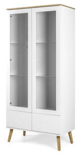 Dot Vitrineskab 2 glass doors+2 drawers, Oak/White