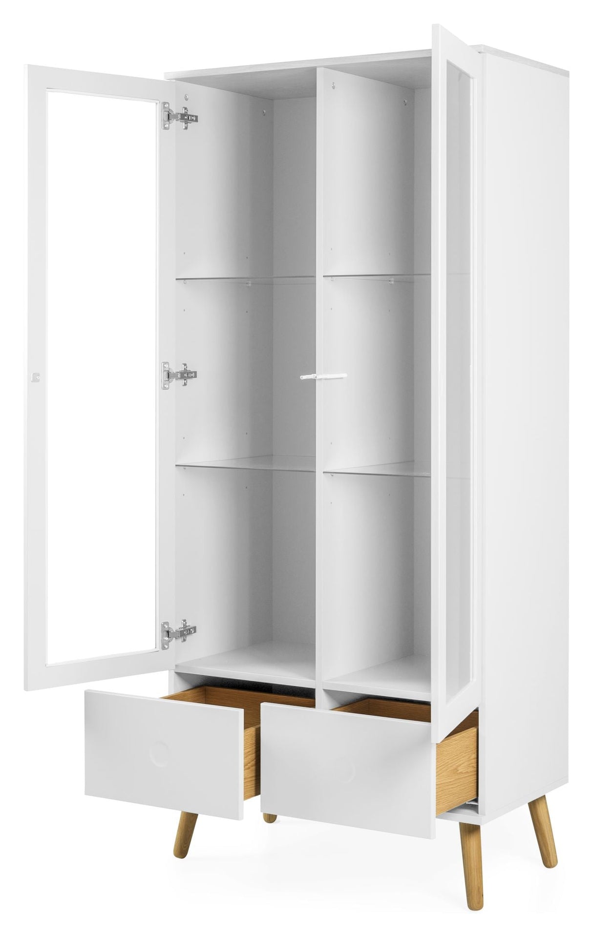 Dot Vitrineskab 2 glass doors+2 drawers, Oak/White