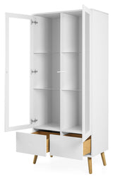 Dot Vitrineskab 2 glass doors+2 drawers, Oak/White