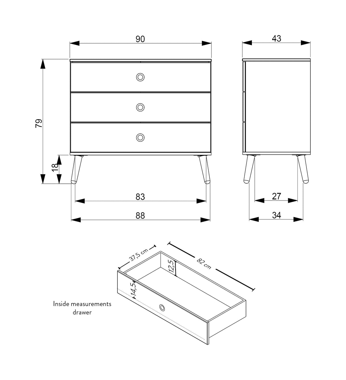 Dot Chest 90x43 - Gray/oak