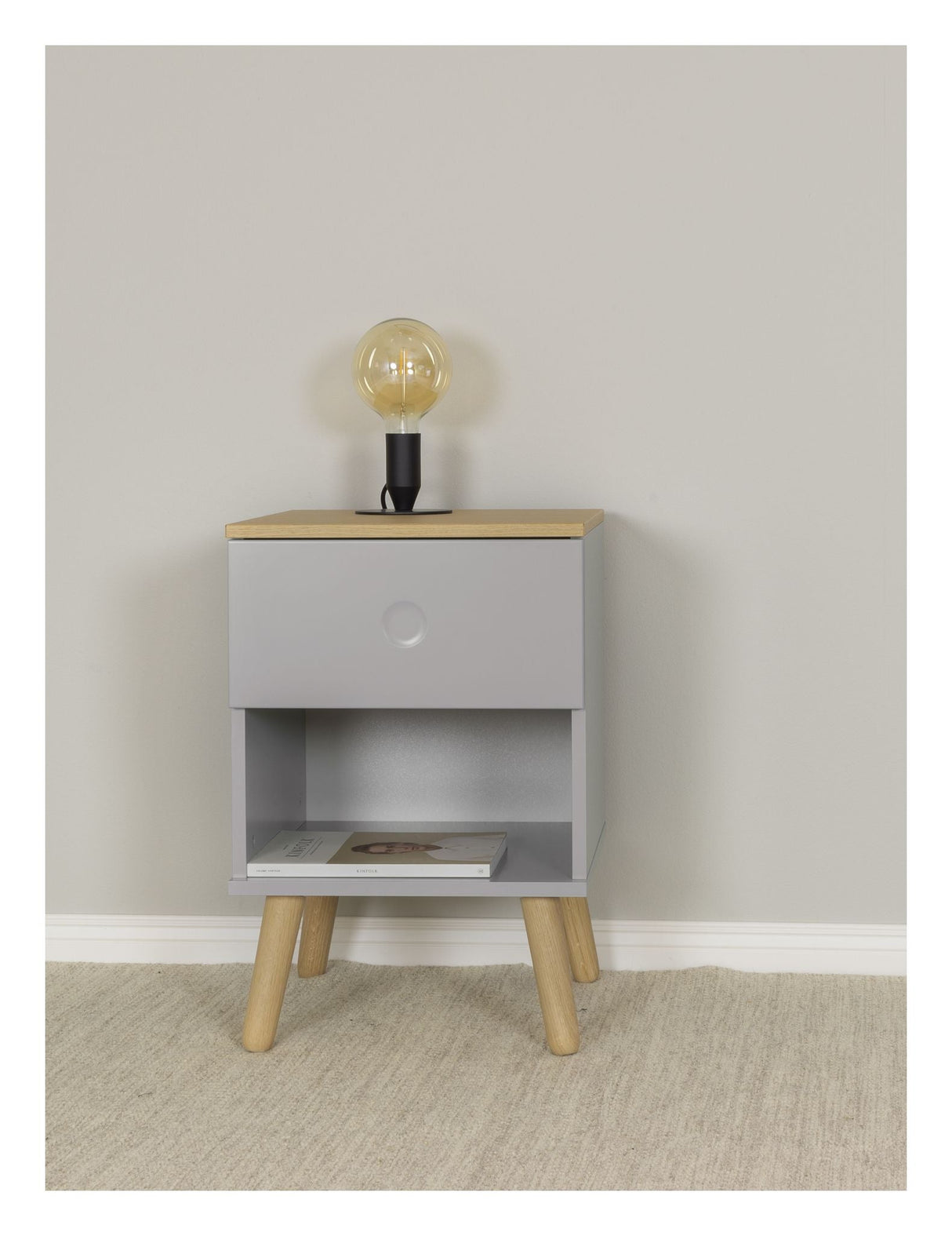 DOT Bedside Table - Oak/Gray