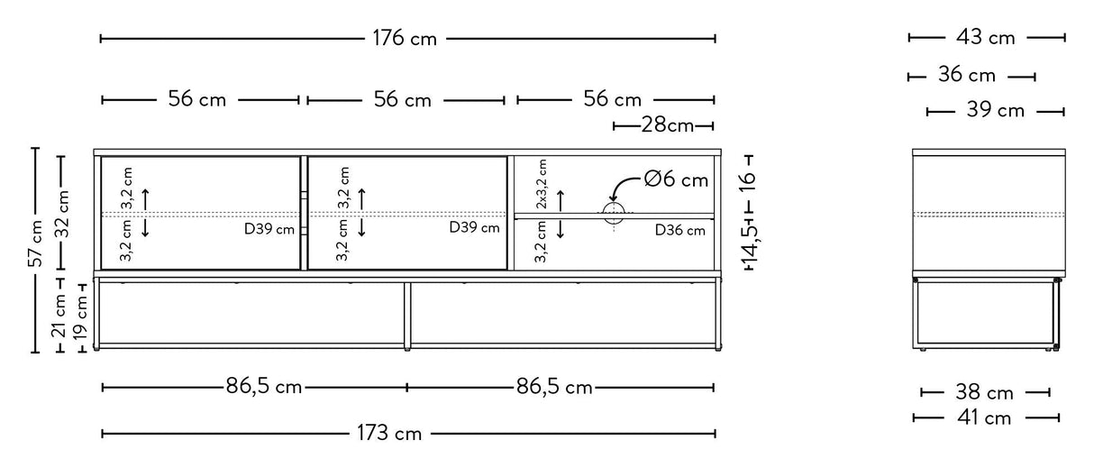 TENZO LIPP TV Table 43x176 - Black