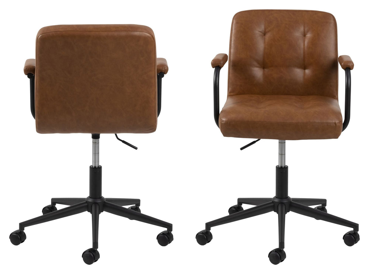 Tibro Office chair with armrests, brown leatherette