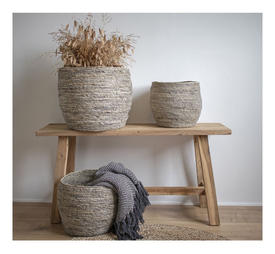 Tivoli Basket, 3 round braid baskets in corn leaves