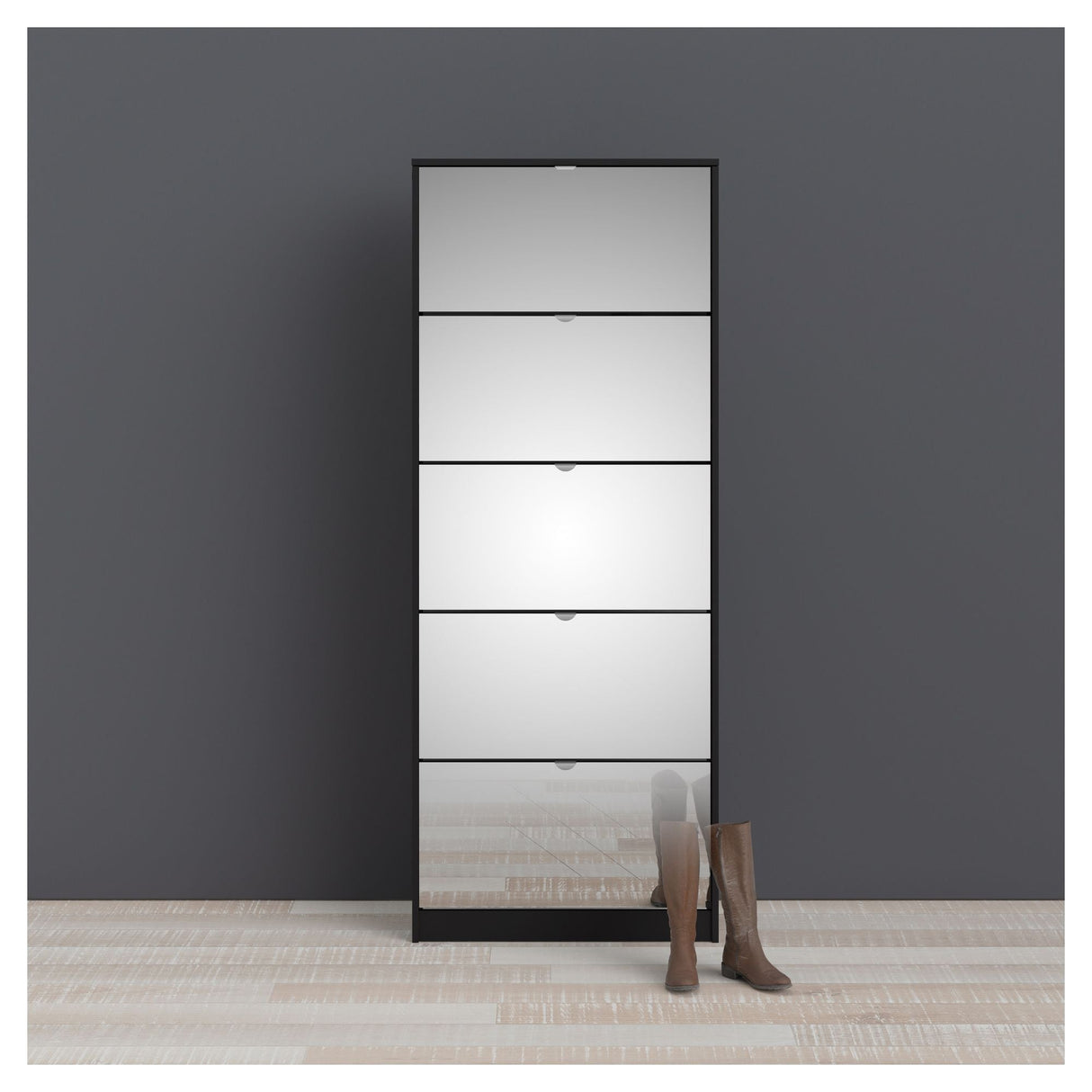 Bright Shoe Cabinet with Mirror fronts, matte black