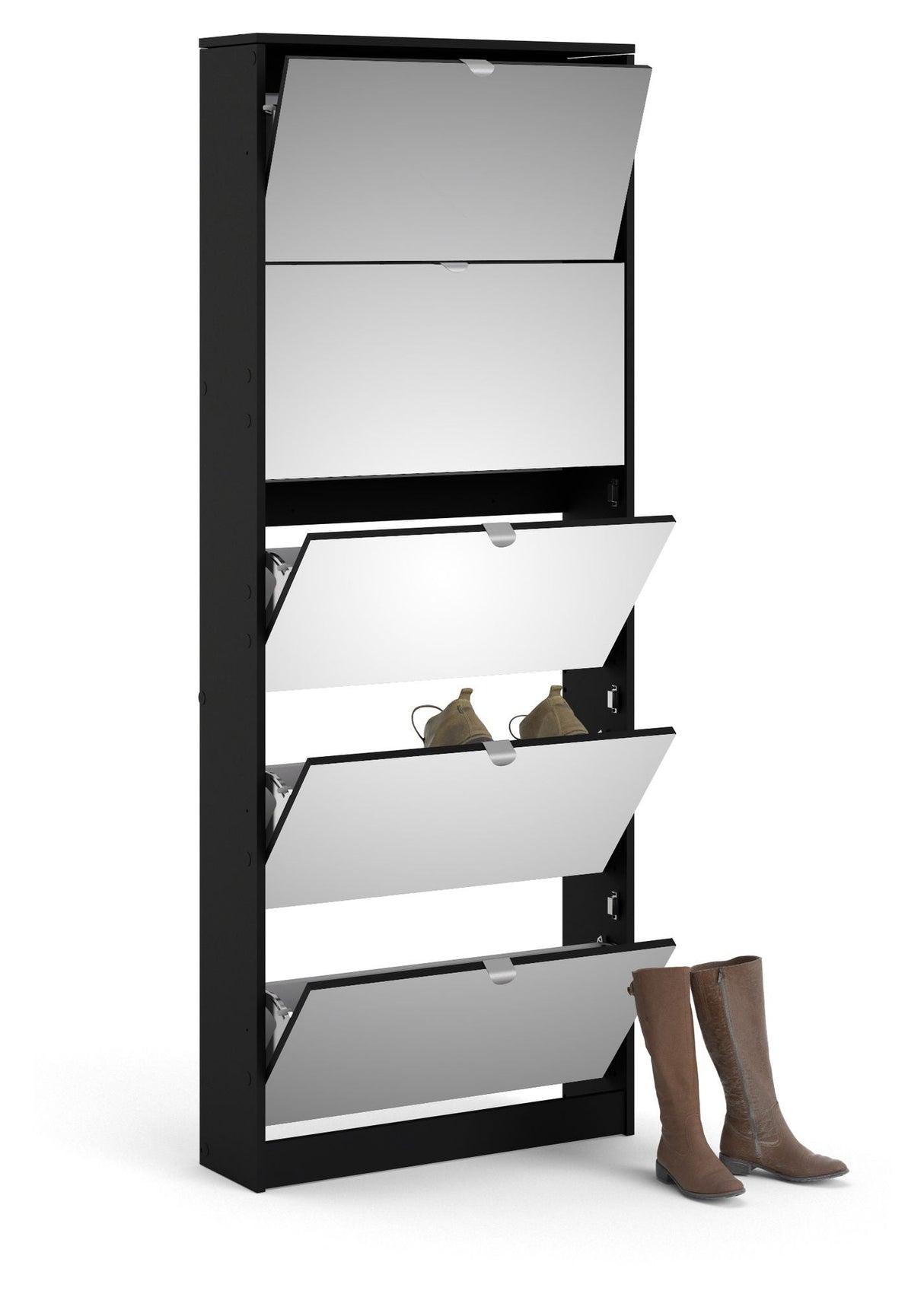 Bright Shoe Cabinet with Mirror fronts, matte black