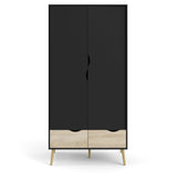 Delta Wardrobe w. 2 doors, matt black w. Oak structure foil