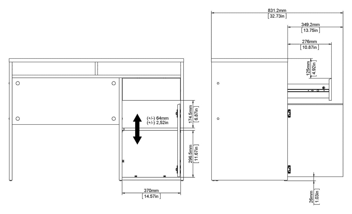 Function Plus Desk 1 Door and Drawer, Oxide Gray/White