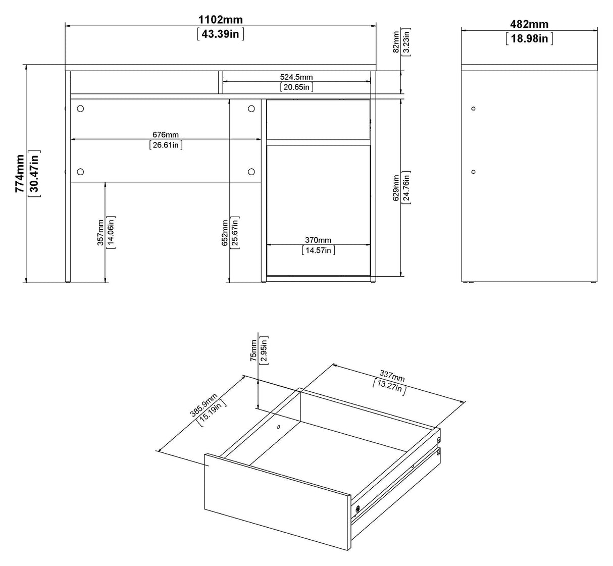 Function Plus Desk 1 Door and Drawer, Oxide Gray/White