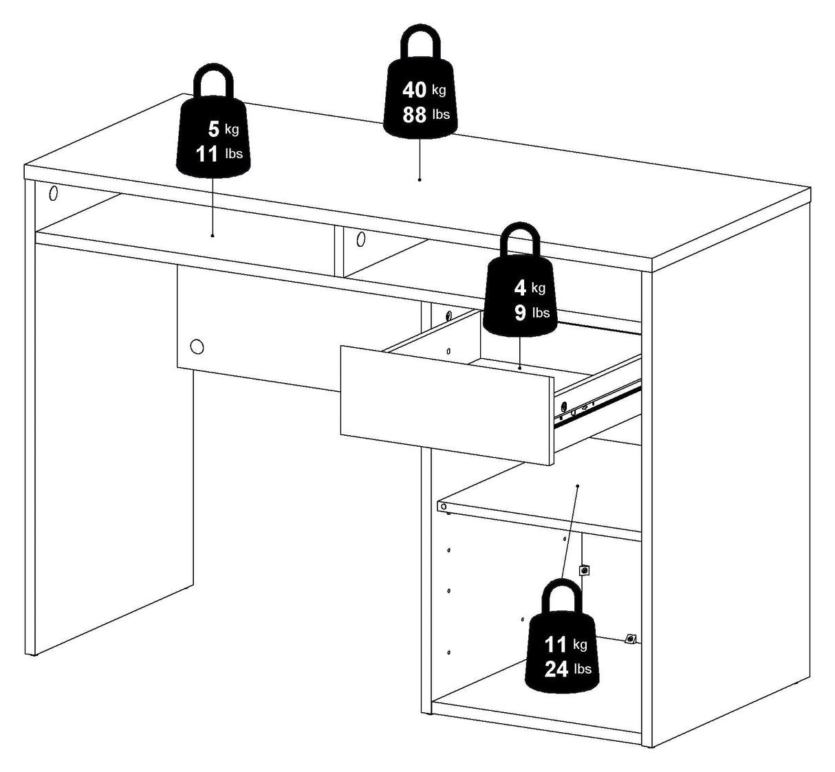 Function Plus Desk 1 Door and Drawer, Oxide Gray/White