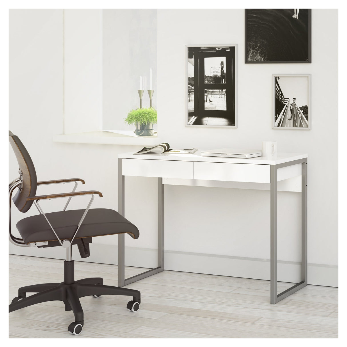 Function Plus Desk - White High Gloss