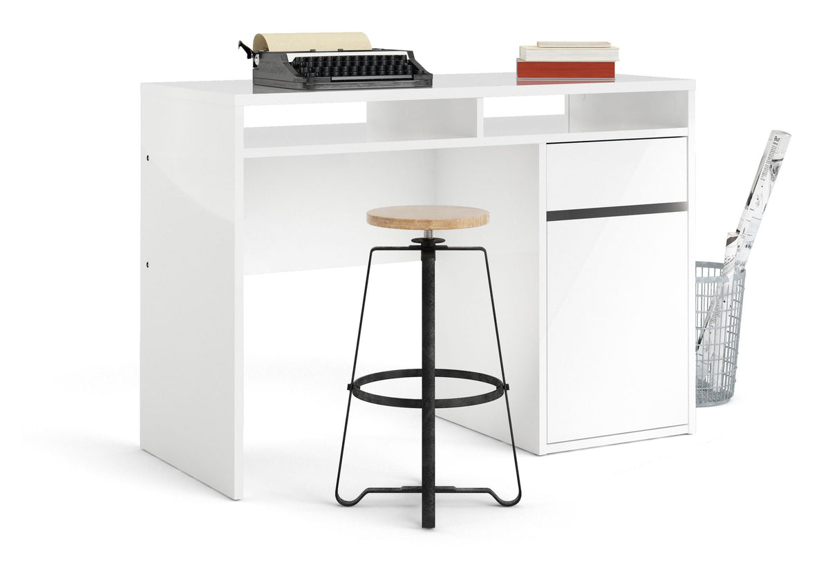 Function Plus Desk with 1 Door - White High Gloss