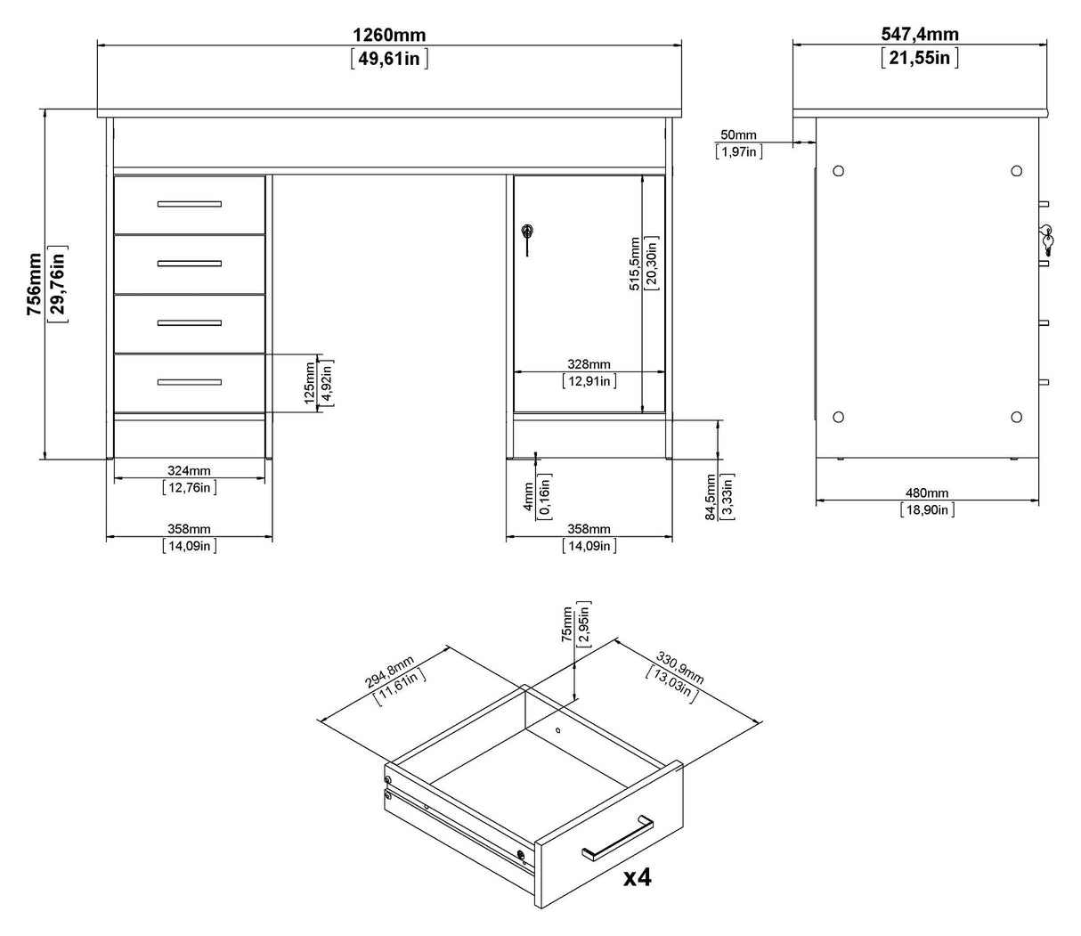 Function Plus DeskWhite/Oxide Concrete