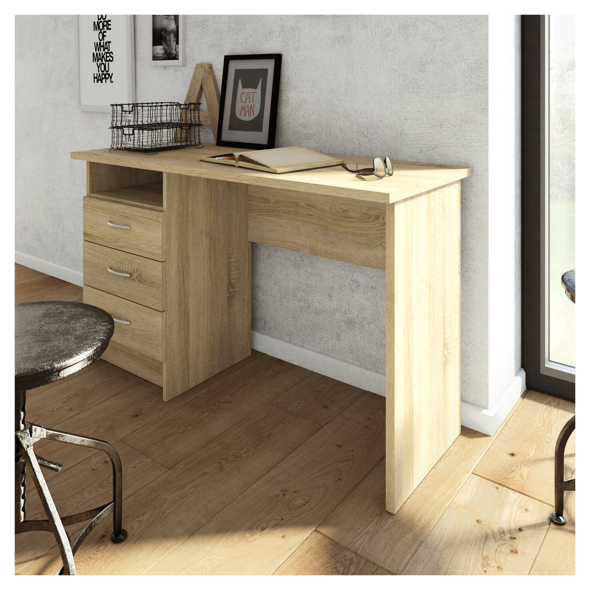 Function Desk - Light wood w/3 drawers