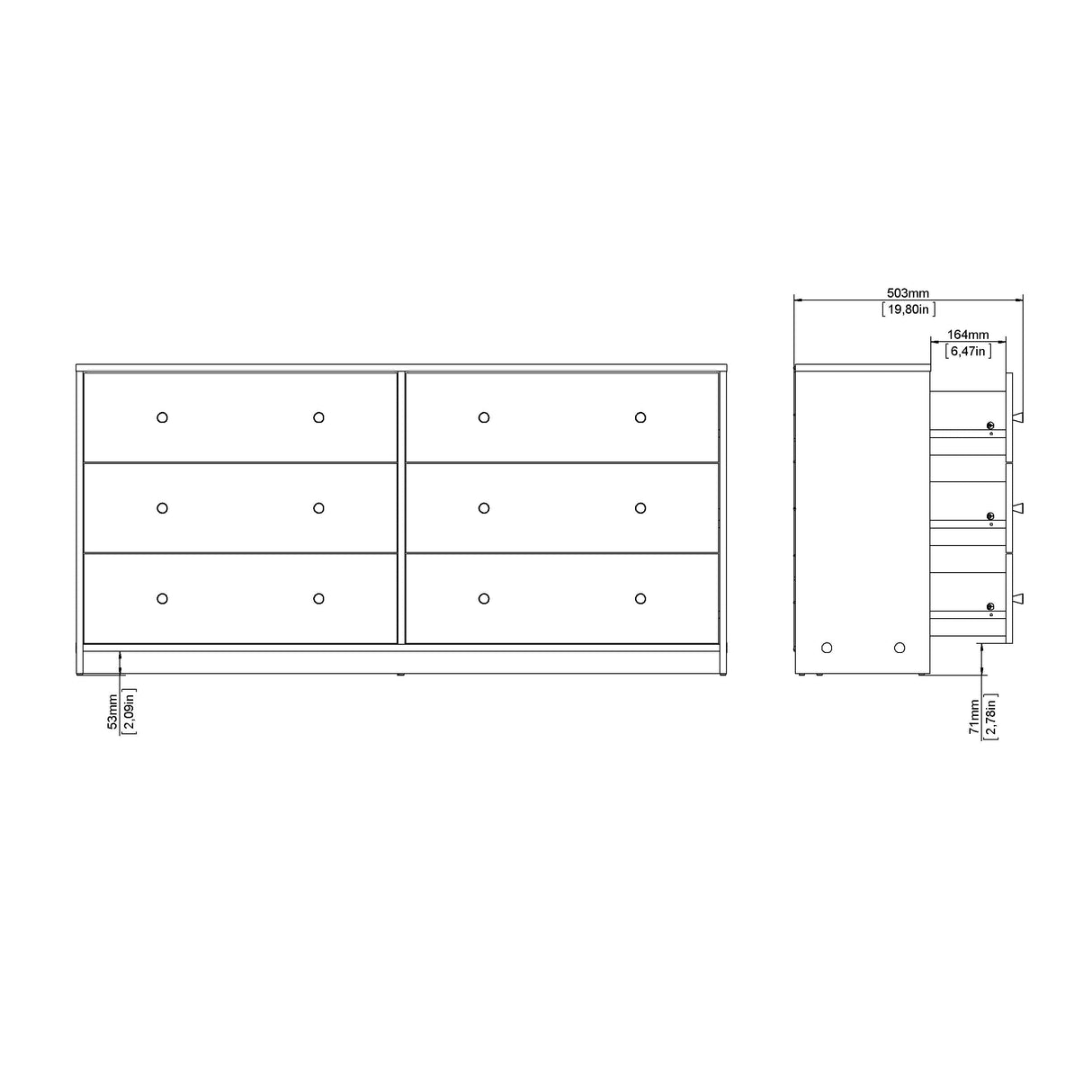 May Double chest of drawers with 6 drawers, 143x30x68, Black