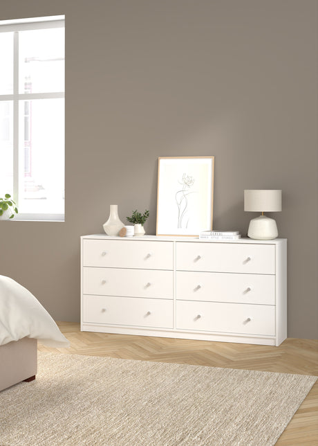 May Double chest of drawers with 6 drawers, 143x30x68, White