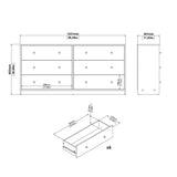 May Double chest of drawers with 6 drawers, 143x30x68, White