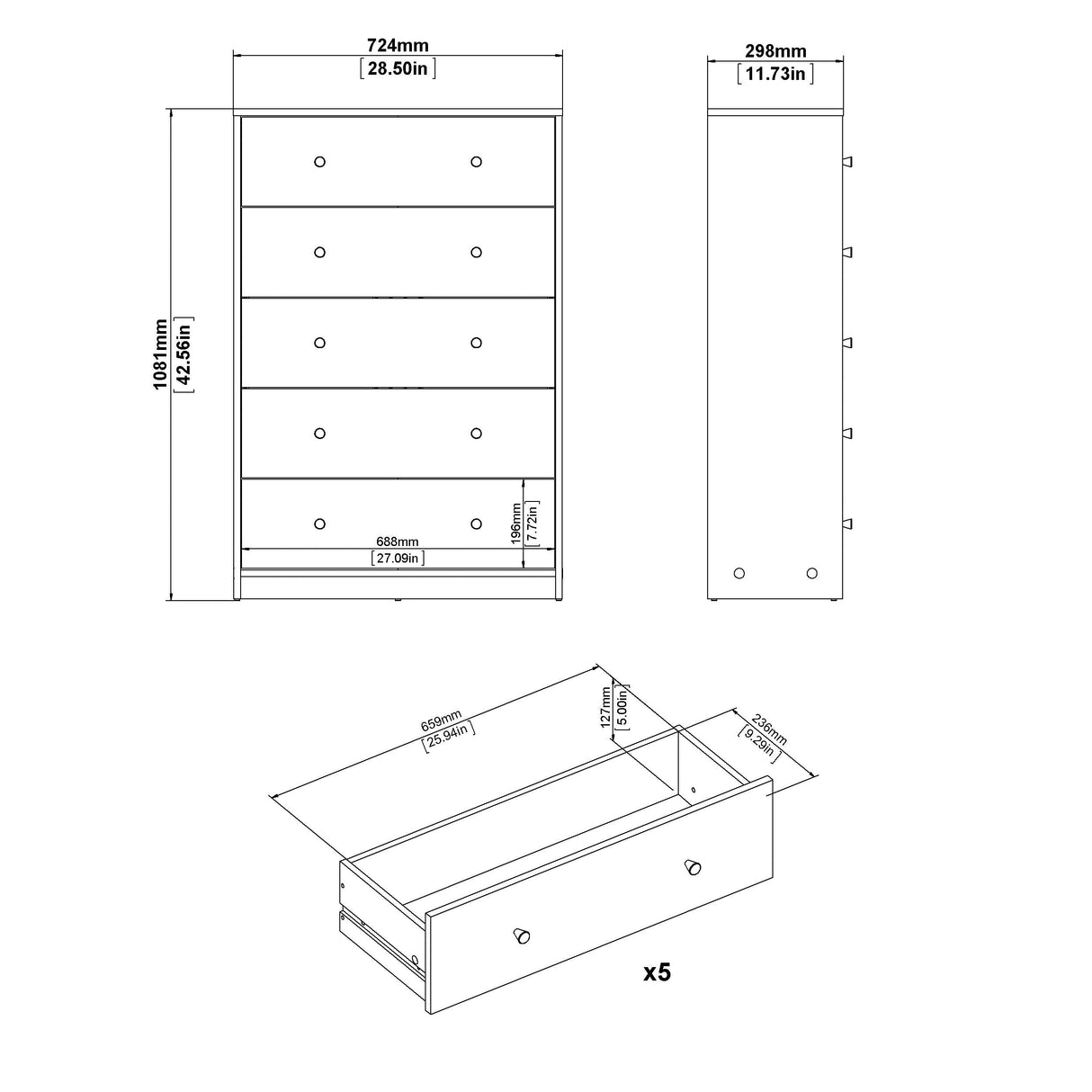 May Chest w. 5 drawers, Coffee