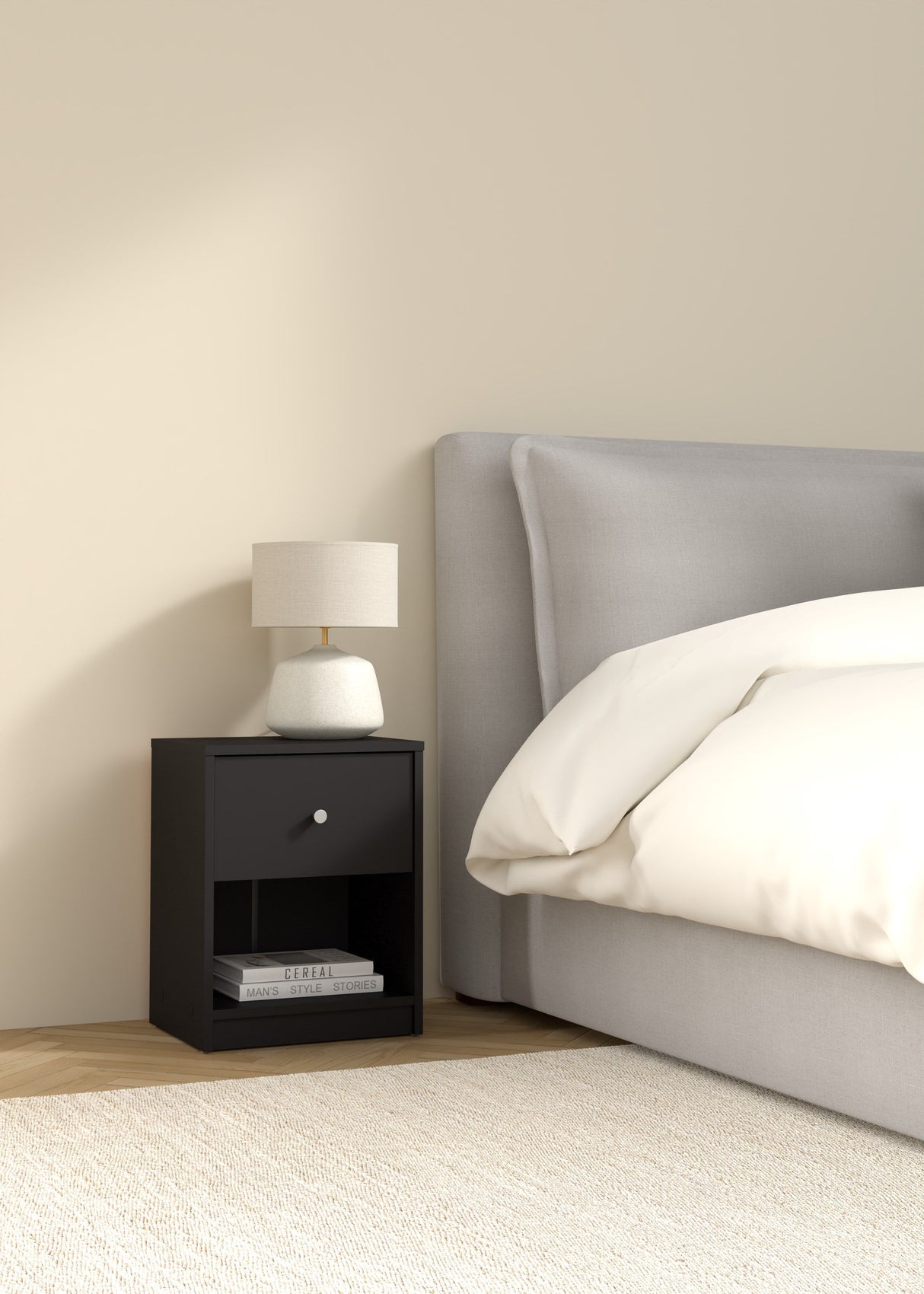 May Bedside table with 1 drawer, Black