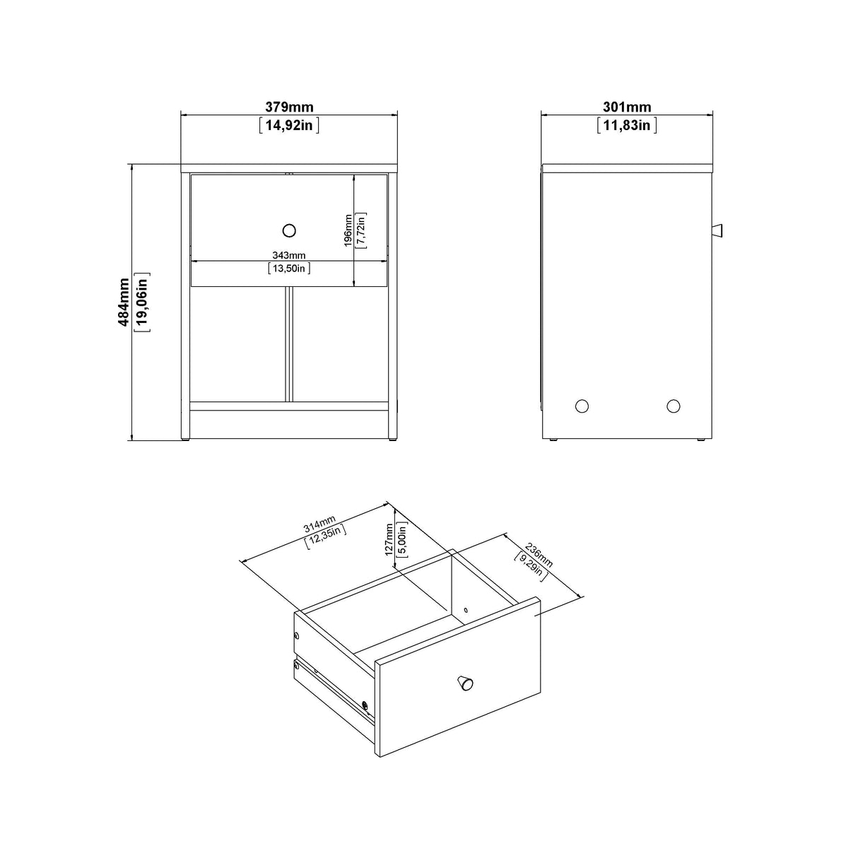 May Bedside table with 1 drawer, Black