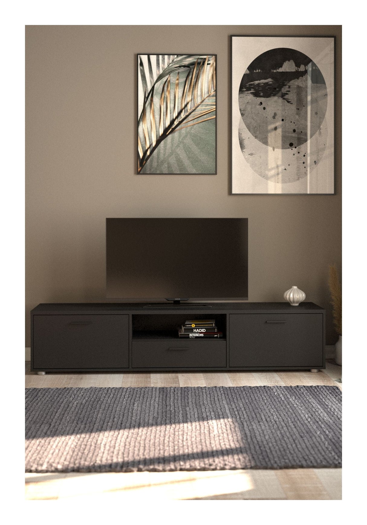 Media TV table with 2 doors, matt black, B:177