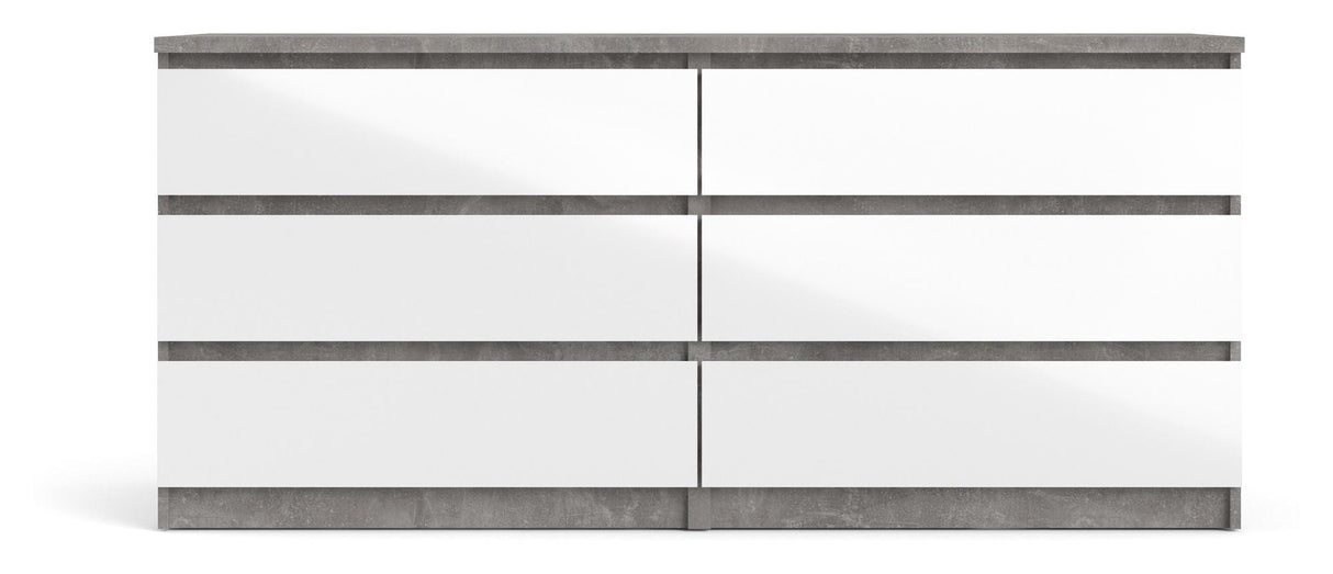 Naia Double dresser w. 6 drawers, Concrete/White high gloss