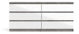 Naia Double dresser w. 6 drawers, Concrete/White high gloss