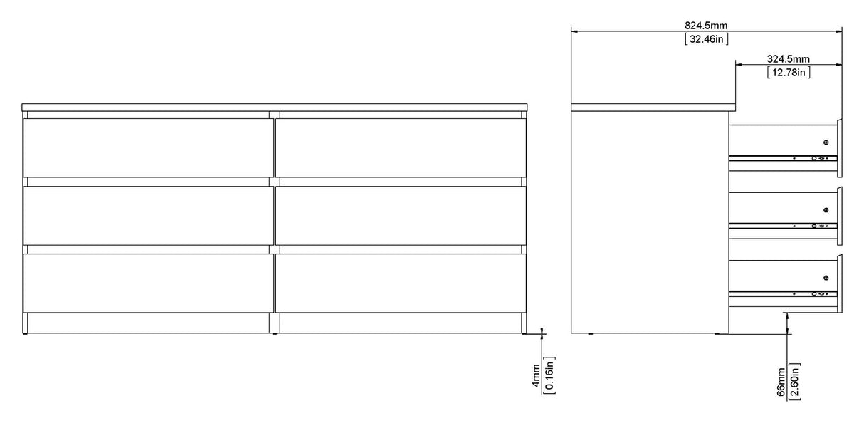 Naia Double dresser w. 6 drawers, Concrete/White high gloss