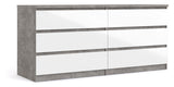 Naia Double dresser w. 6 drawers, Concrete/White high gloss