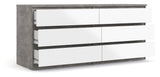 Naia Double dresser w. 6 drawers, Concrete/White high gloss