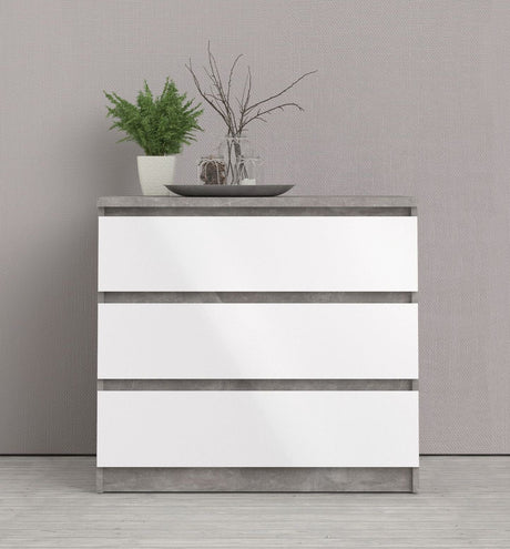 Naia Chest 3 drawers, Concrete look/White, 70x77