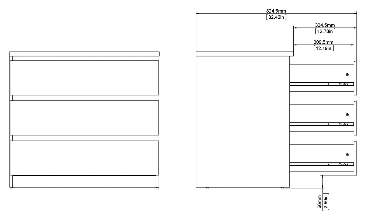 Naia Chest 3 drawers, Concrete look/White, 70x77