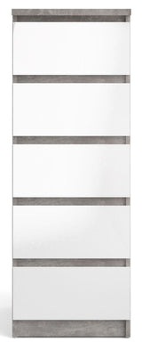 Naia Chest 5 drawers, Concrete look/White