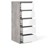 Naia Chest 5 drawers, Concrete look/White